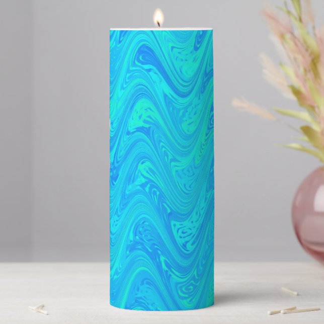 Marbling Blue Green Pattern Pillar Candle (In Situ)
