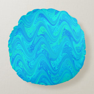 Marbling Blue Green Pattern Round Pillow
