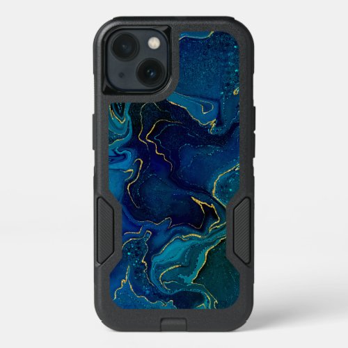 Marbling golden blue design iPhone 13 case