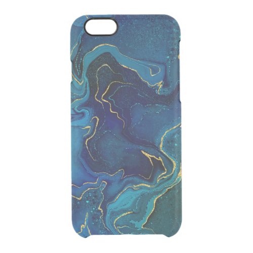 Marbling golden blue design clear iPhone 66S case