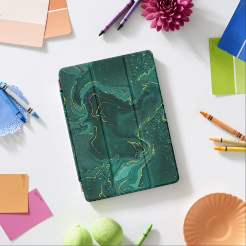 Marbling golden green design iPad air cover