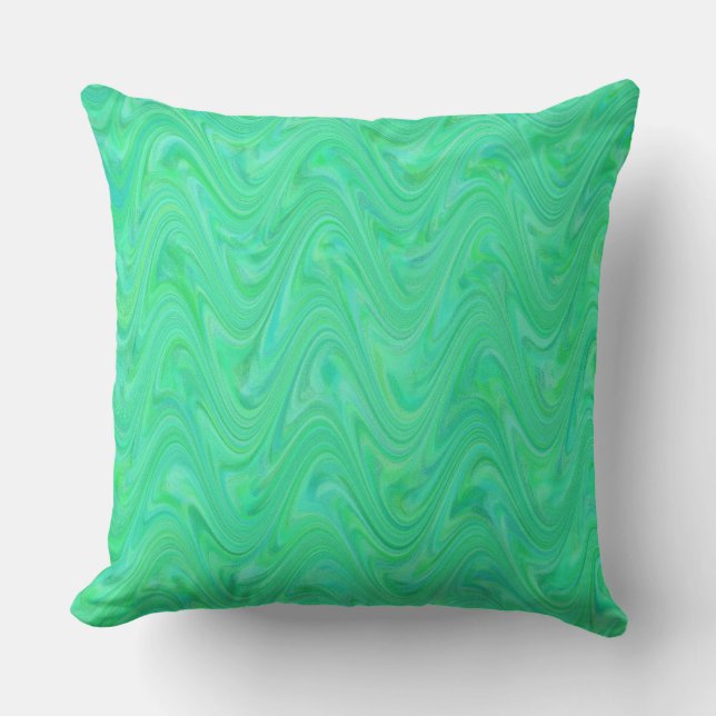 Marbling Green Blue Pattern Throw Pillow (Front)