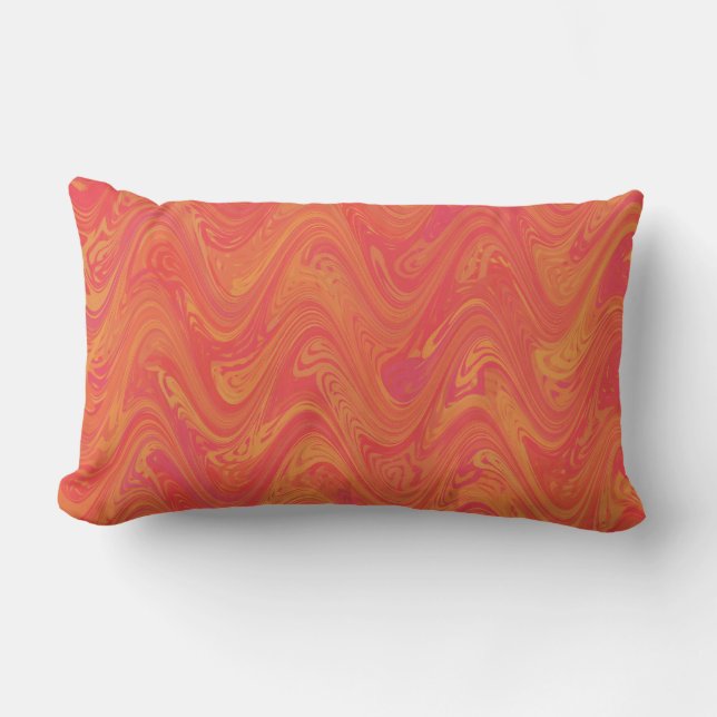 Marbling Orange Pink Red Pattern Lumbar Pillow (Front)
