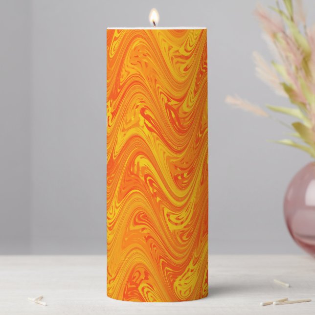 Marbling Orange Yellow Red Pattern Pillar Candle (In Situ)