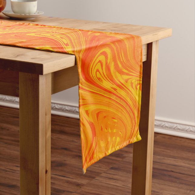 Marbling Orange Yellow Red Pattern Short Table Runner (In Situ)