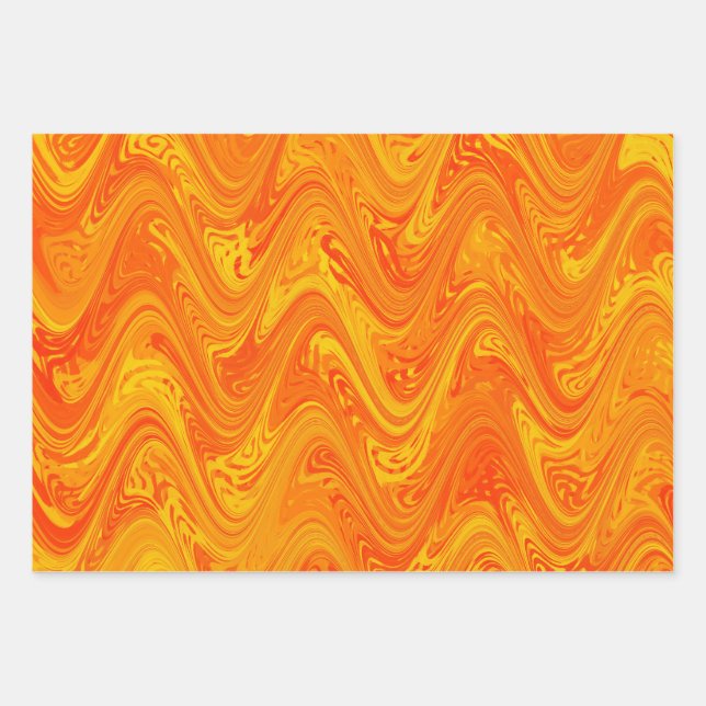 Marbling Orange Yellow Red Pattern Wrapping Paper Sheets (Front)