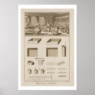 Marbling paper, from the 'Encyclopedia' by Denis D Poster