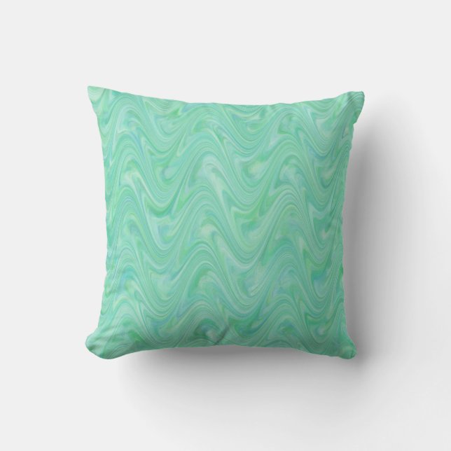 Marbling Teal Green Pattern Throw Pillow (Front)