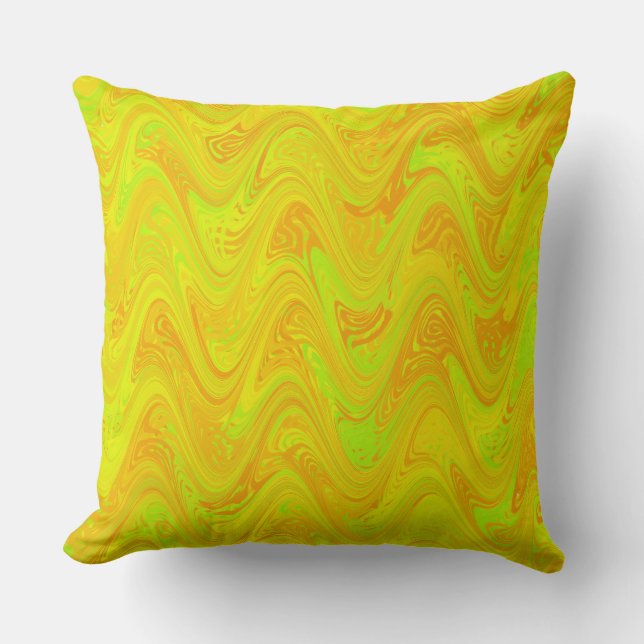 Marbling Yellow Green Orange Pattern Throw Pillow (Front)