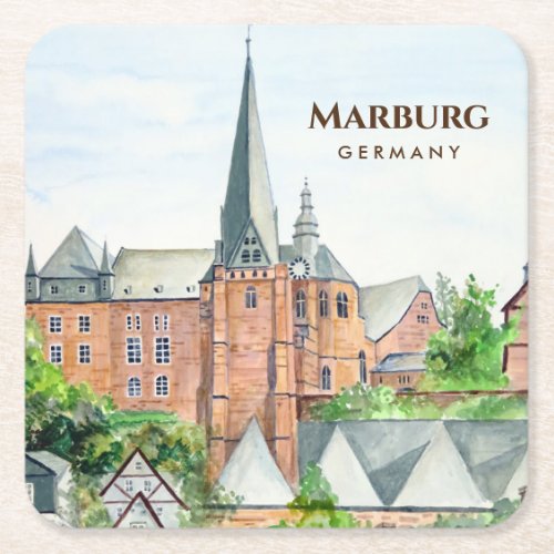 Marburg Altstadt Germany Medieval City Painting Square Paper Coaster