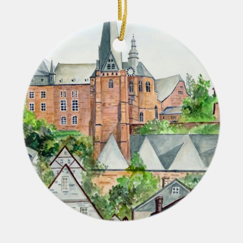 Marburg Altstadt Germany Towncape Acrylic Painting Ceramic Ornament