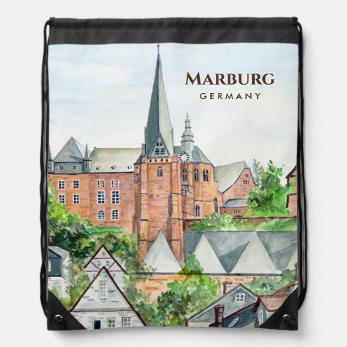Marburg Altstadt Germany Townscape Painting Drawstring Bag