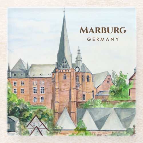 Marburg Altstadt Germany Townscape Painting Glass Coaster