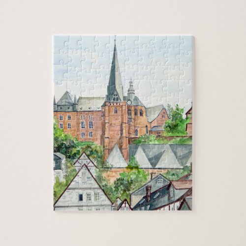 Marburg Altstadt Germany Townscape Painting Jigsaw Puzzle