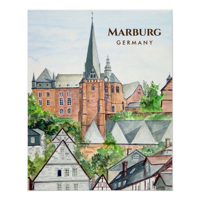 Marburg Altstadt Germany Townscape Painting Poster (Front)