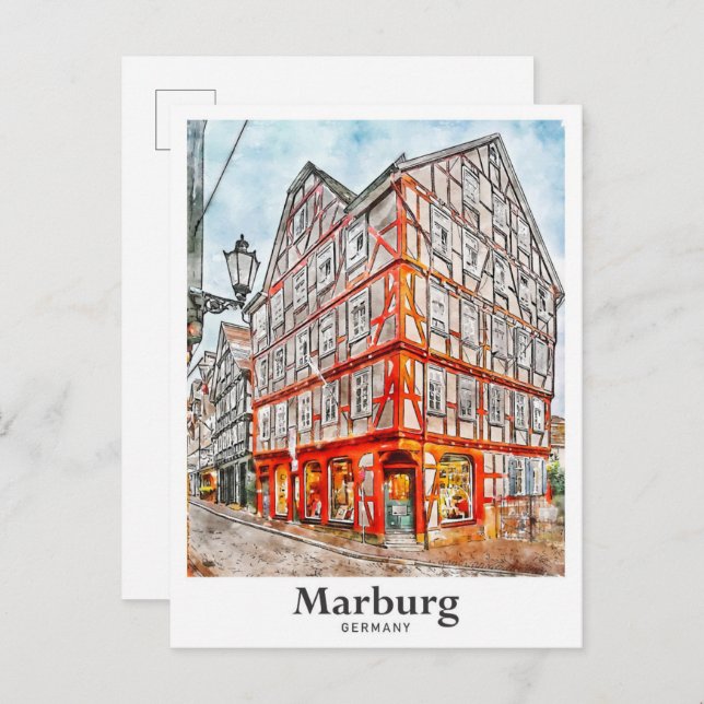 Marburg Germany Travel Watercolor Sketch Postcard (Front/Back)