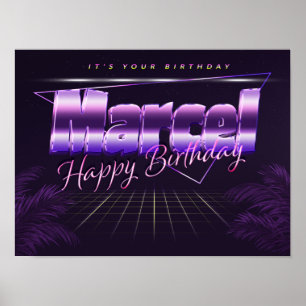 Marcel Name Vorname lila retro Poster Geburtstag