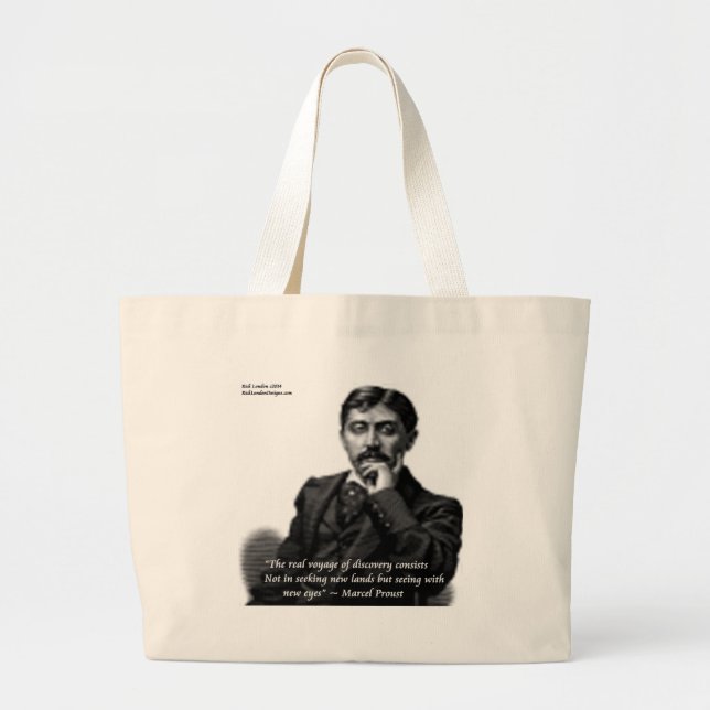 Marcel Proust & Famous Quote Large Tote Bag (Front)
