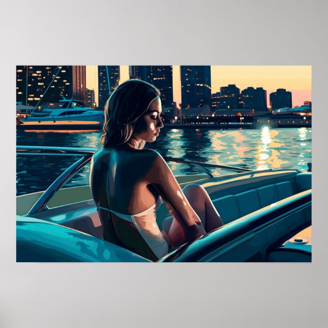 Marcela enjoying a Miami sunset on the water Poster (Front)