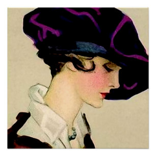 Marcello Dudovich Illustration “Girl In Purple Hat Poster