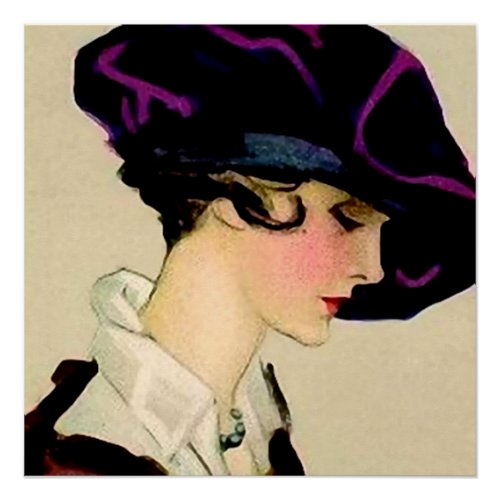 Marcello Dudovich Illustration âœGirl In Purple Hat Poster