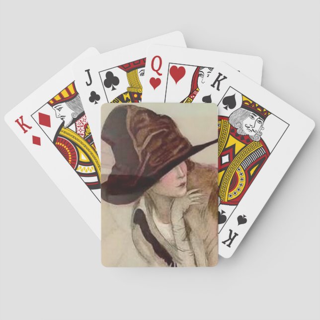 Marcello Dudovich Young Girls in Hats Illustration Poker Cards (Back)