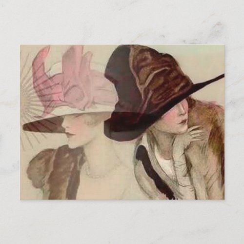 Marcello Dudovich Young Girls in Hats Illustration Postcard