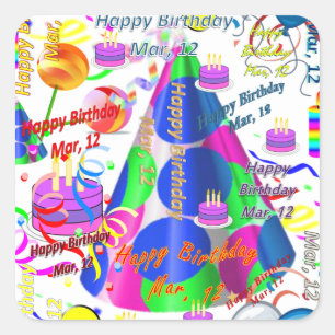 March, 12 Kids Birthday Stickers