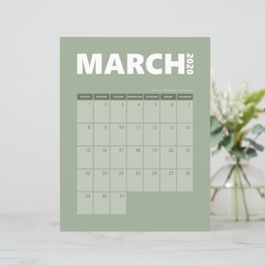 March 2020 Calendar (Standing Front)