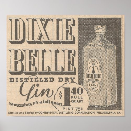 March 23 1935 Ad Dixie Belle Gin Poster