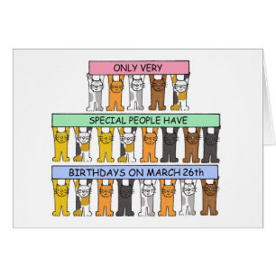 March 26th Birthday Cute Cartoon Cats Cards