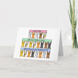 March 27th Birthday Cartoon Cats Card