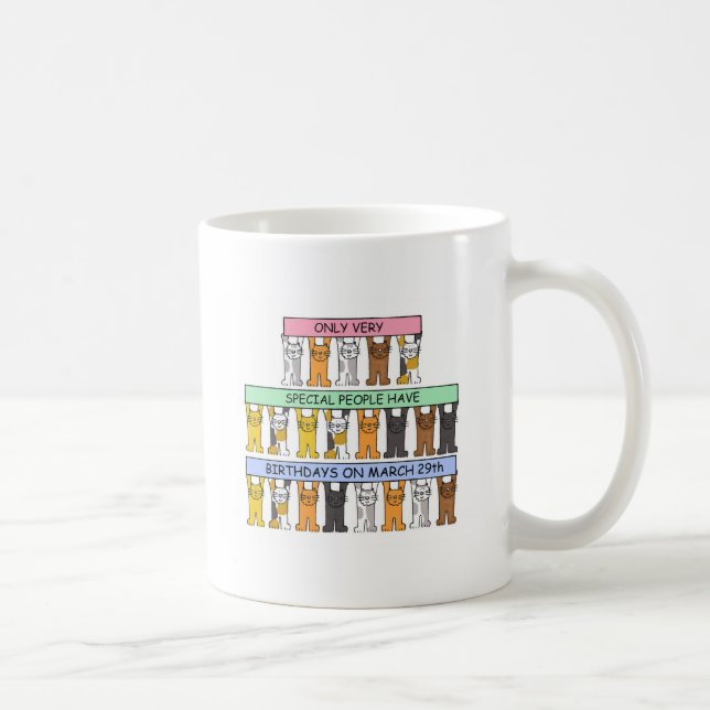 March 29th Birthday Cartoon Cats Coffee Mug (Right)