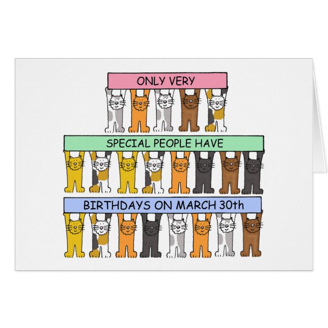 March 30th Birthday Cute Cartoon Cats Cards (Front Horizontal)