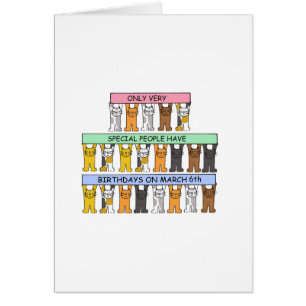 March 6th Birthday Cartoon Cats Cards