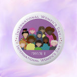 March 8 | International Women's Day Pin Button<br><div class="desc">A purple and white pin button to help you celebrate International Women's Day on March 8th . 
© ArianeC Illustrations-All rights reserved</div>