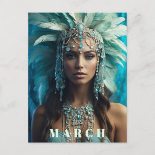 *~* MARCH AP53 AQUAMARINE Boho Headdress Postcard