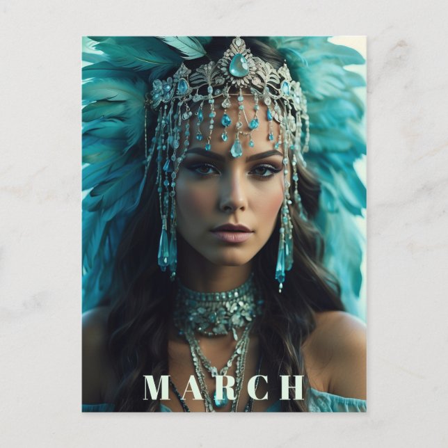 *~* MARCH  AP53 Headdress AQUAMARINE Boho Postcard (Front)