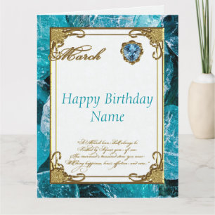 March Aquamarine Birthstone 8.5x11 Birthday Card