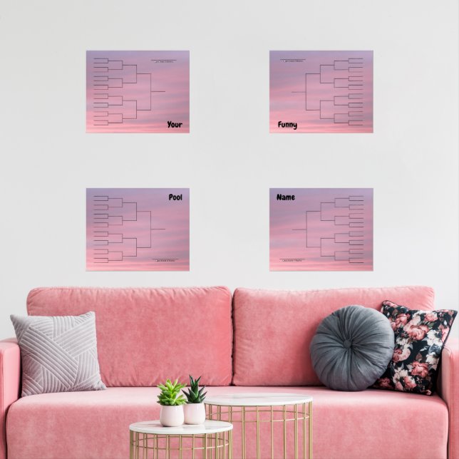 March Basketball Quadrant Bracket Pink Clouds Wall Art Sets (Livingroom)