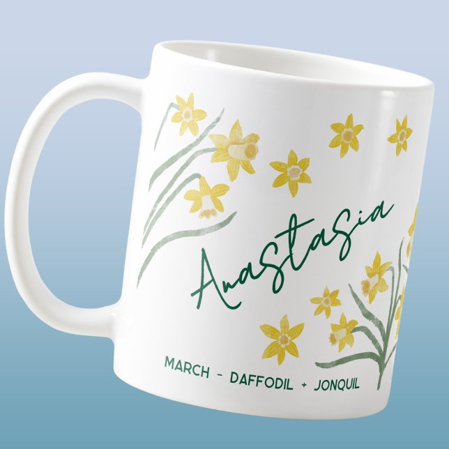 March Birth Flower Custom Name Daffodil Jonquil Coffee Mug (March birth month flower personalized custom name daffodil jonquil coffee mug)