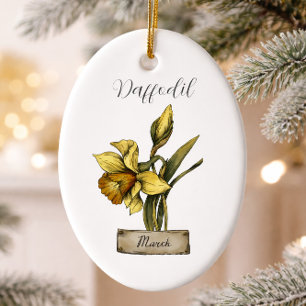 March Birth Flower Daffodil Birthday Gift Ceramic Ornament