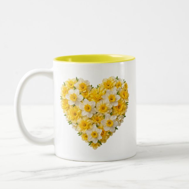 March Birth Flower Daffodil Heart Two-Tone Coffee Mug (Left)