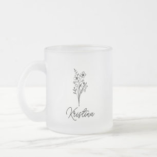 March Birth Flower & Elegant Script Name Frosted Glass Coffee Mug