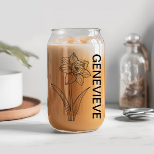 March Birth Flower Jonquil with Custom Name Can Glass