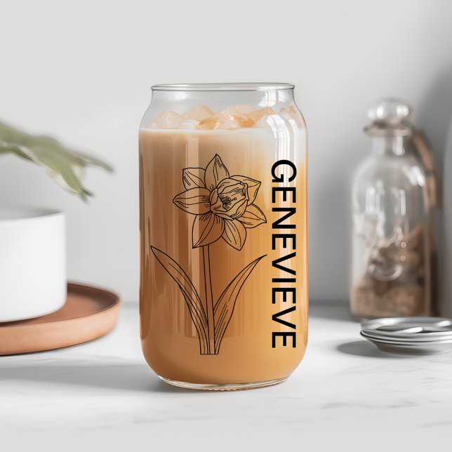 March Birth Flower Jonquil with Custom Name  Can Glass (Creator Uploaded)