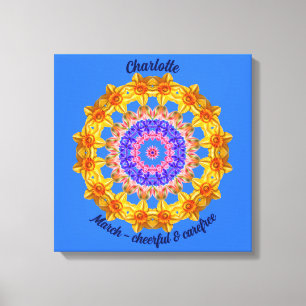 March Birth Flower Personalized Mandala Zen Art Canvas Print