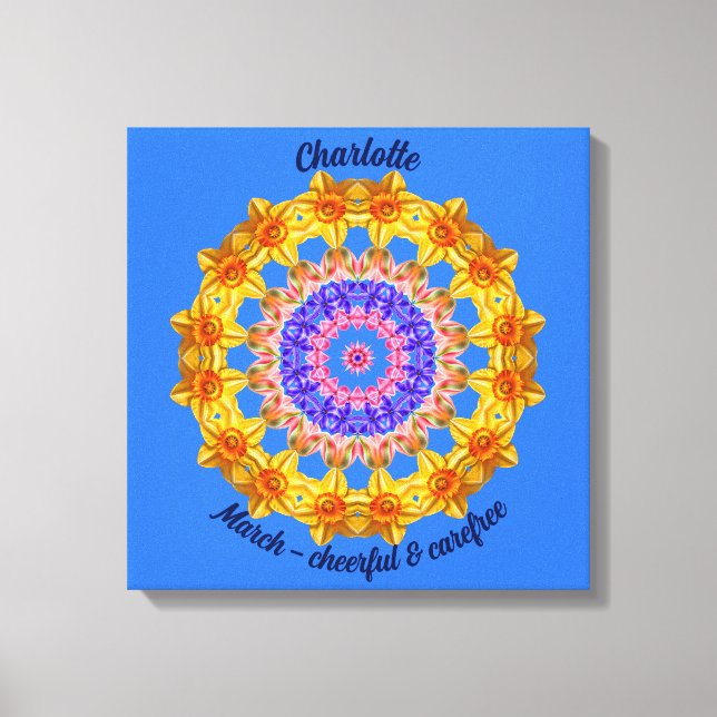 March Birth Flower Personalized Mandala Zen Art Canvas Print (Front)