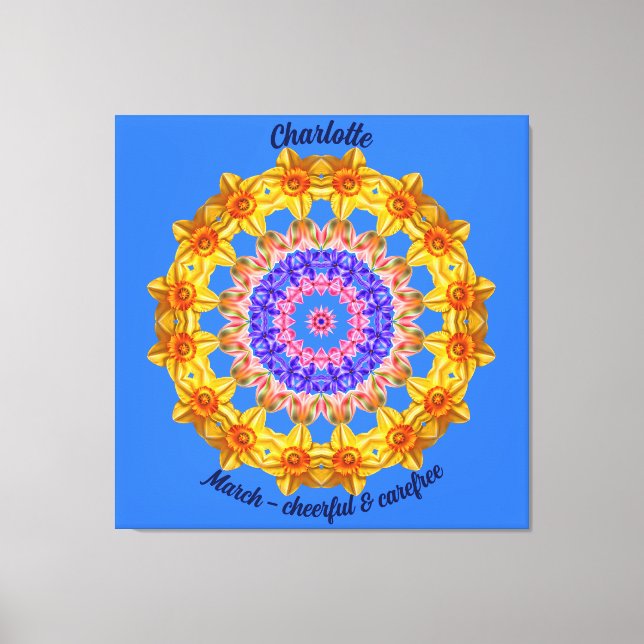 March Birth Flower Personalized Mandala Zen Art Canvas Print (Front)