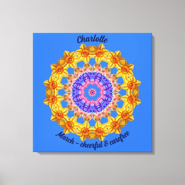 March Birth Flower Personalized Mandala Zen Art Canvas Print (Front)